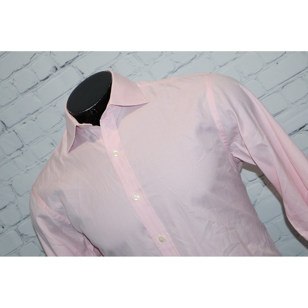 TM Lewin Dress Shirt Mens Medium 15.5 34/35 Pink Micro Check Royal French Cuffs